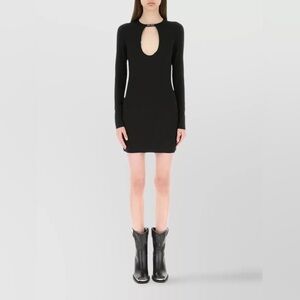Miu Miu Black Long-Sleeve Mini Dress with Keyhole
